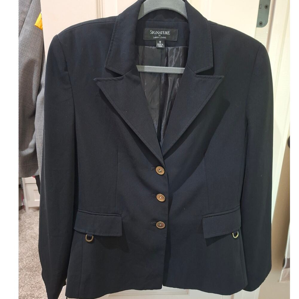 Signature by Larry Levine Women's Blazer Button Front Lined Sz 12 Black
